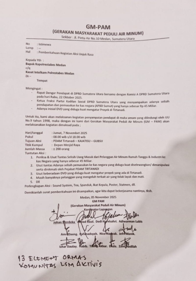 Kajatisu Diminta Periksa Manajemen Tirtanadi, Diduga Ada Monopoli Proyek dan Kerugian Ratusan Miliar