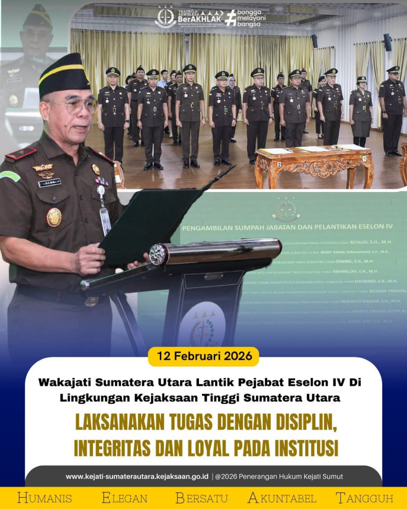 Wakajati Sumut Lantik 9 Pejabat Eselon IV, Siap Hadapi Tantangan Tugas yang Dinamis