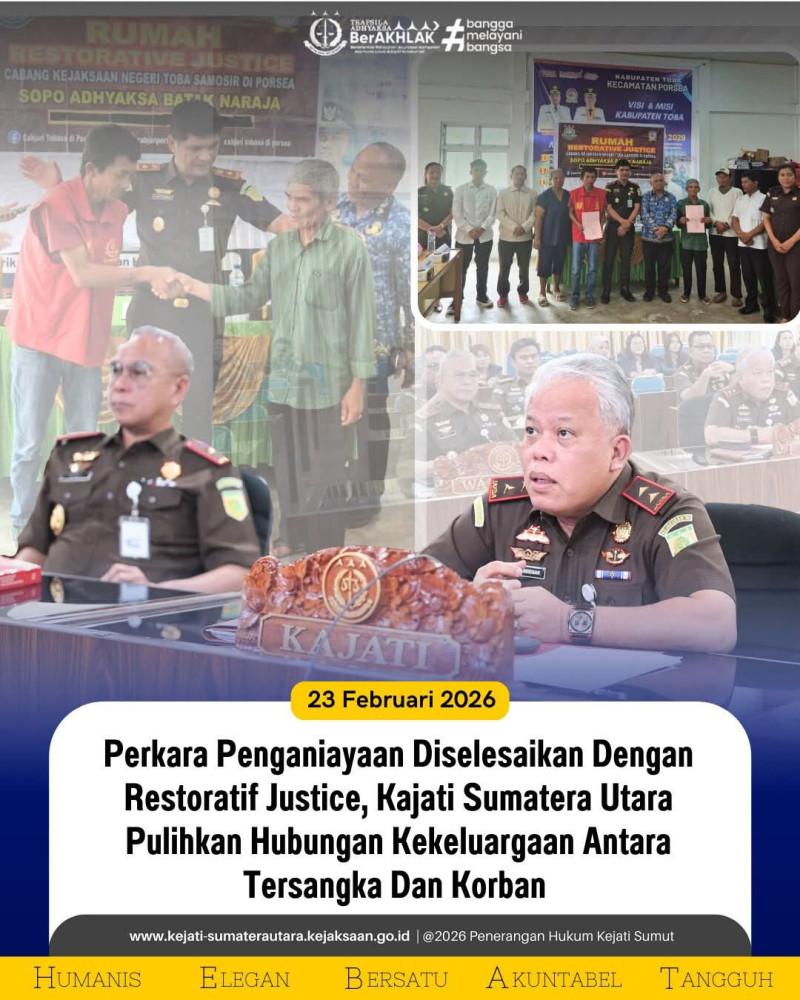 Kejati Sumut Selesaikan Perkara Penganiayaan di Toba Melalui Restorative Justice