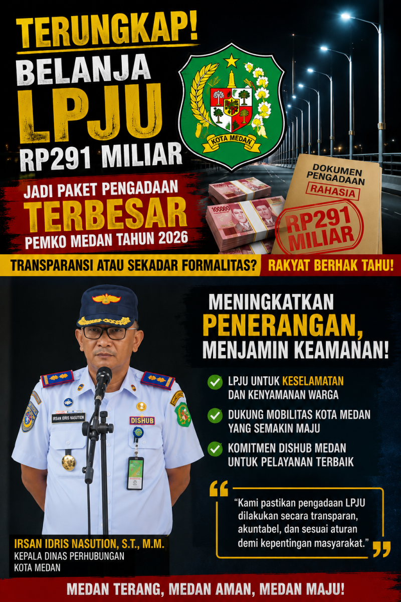 Terungkap! Belanja LPJU Rp291 Miliar Jadi Paket Pengadaan Terbesar Pemko Medan Tahun 2026
