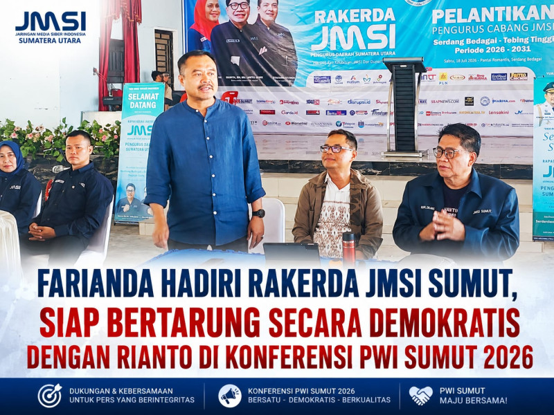 Ketua PWI Sumut Farianda Putra Sinik Berikan Pembekalan dan Motivasi Kepada Peserta Rakerda JMSI Sumut 2026
